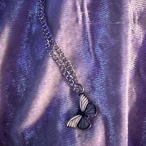 White/grey butterfly necklace